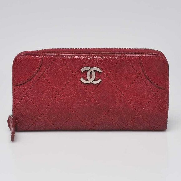 Chanel Light Bordeaux Diamond Stitched Distressed Leather Outdoor Ligne Long - Picture 1 of 11